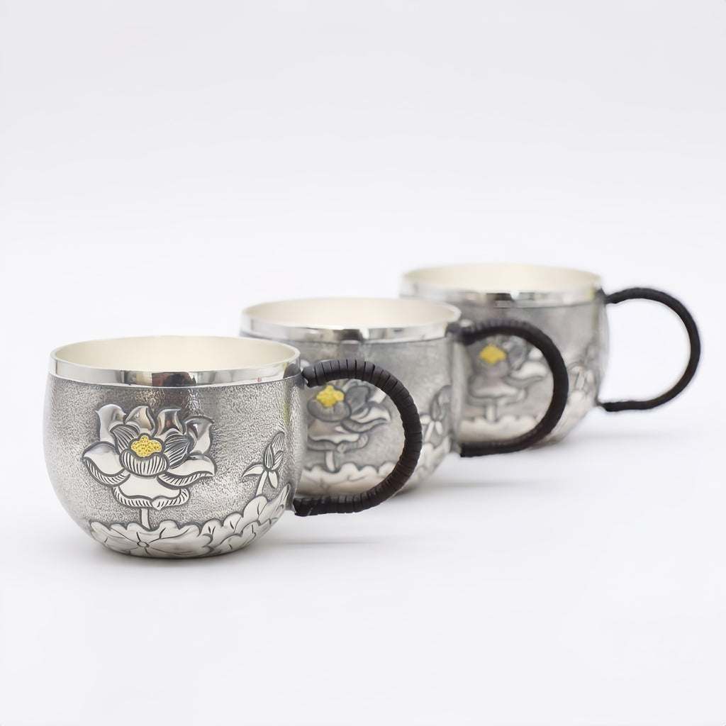 925 Sterling Silver Elegant  Lotus Cups with Handcrafted Floral Design - Handicraft