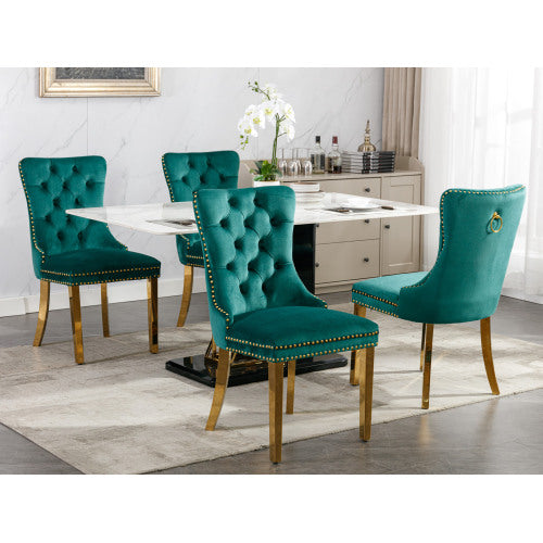 High-end Tufted Solid Wood Contemporary Velvet Upholstered Dining Chair With Golden Stainless Steel Plating Legs,Nailhead Trim,Set Of 2