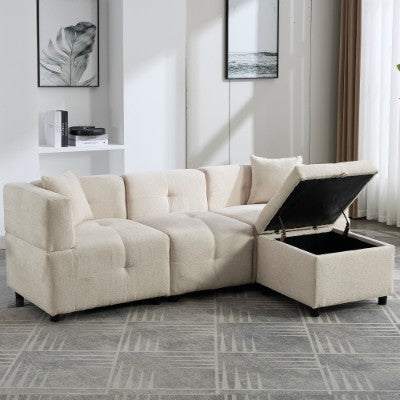 80 Sectional Sofa Couch With Removable Storage Ottoman, Fabric Sofa For Living Room Apartment, L-Shaped Sofa With 2 Pillows For Home Apartment Office Living Room