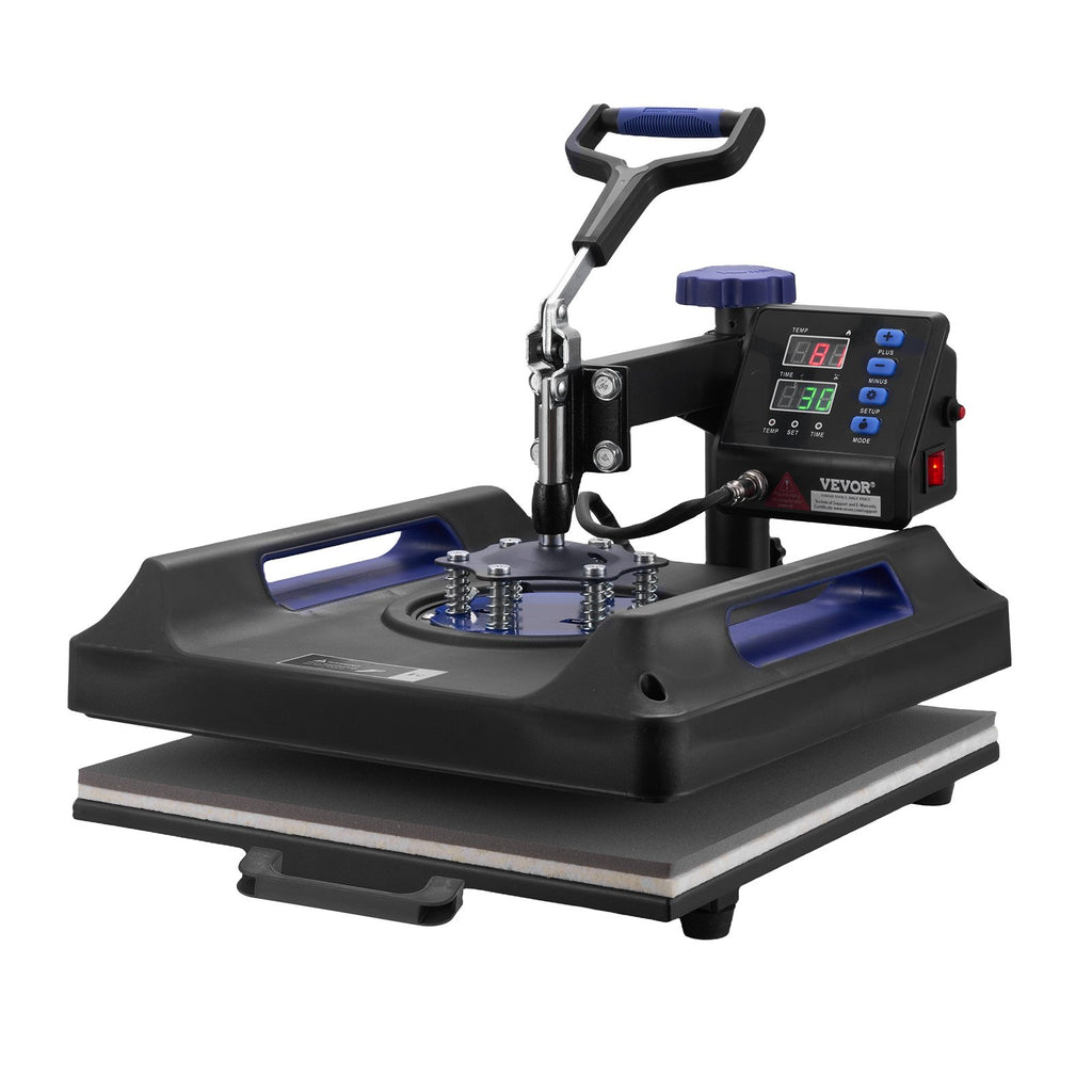 Heat Press Machine, 15 X 15 Inch, Digital T-Shirt Pressing, Teflon Coating, For T-Shirts/Mugs/Hats/Plates, Black+Blue