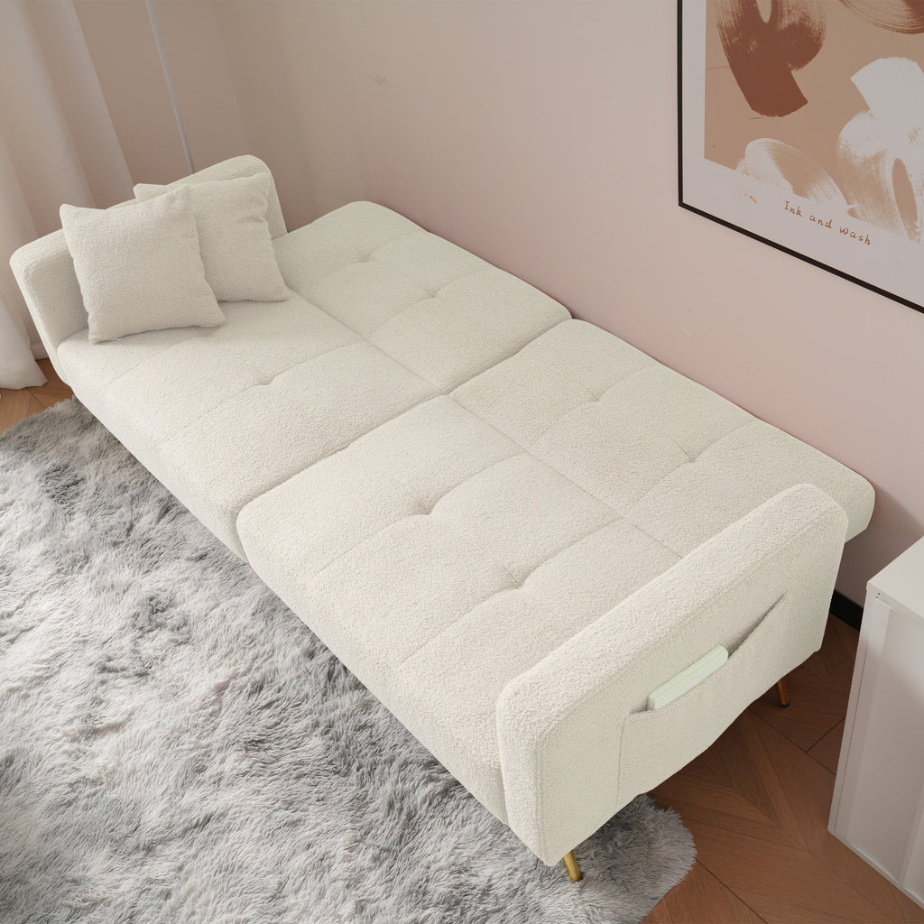 The Sofa Bed Has A Bed Function, Three Adjustable Backrest Angles, Gold Legs, Cushions And Side Storage Pockets.