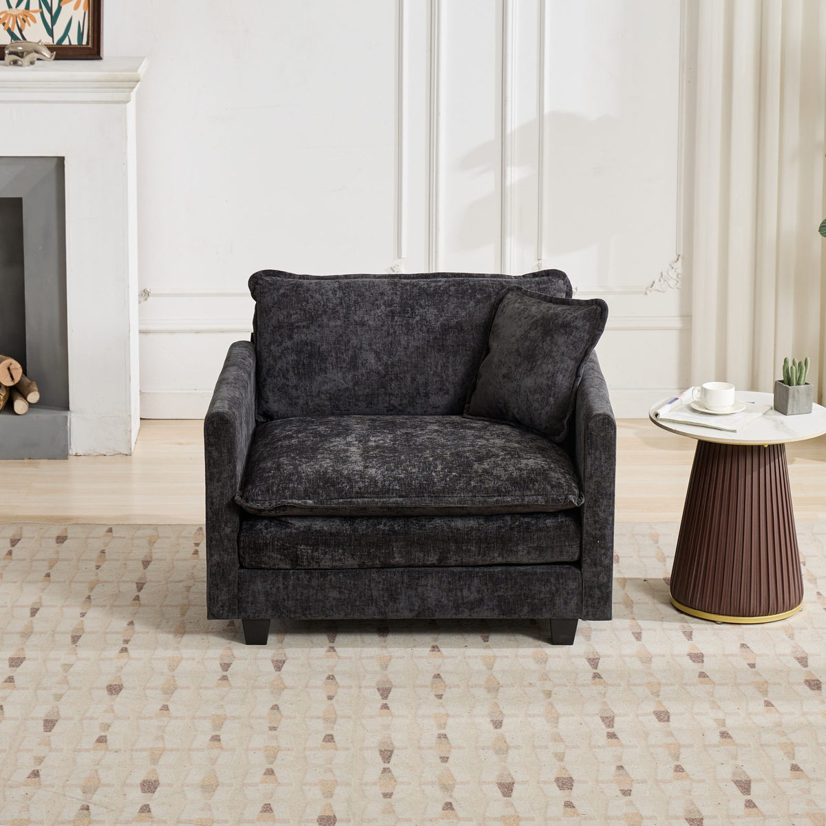 Cloud Sofa Single Seat Ottoman Is Not Included, Modern Sectional Couch, For Living Room Bedroom And Apartment, Comfy Double Layer Upholstered Seat Cushion, Breathable Chenille Fabric, Black