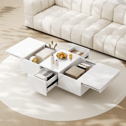 Black high gloss Coffee Table, With Push-Pull Storage Structure, Double-Sided Drawers