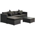 6 Piece Patio Furniture Set Outdoor Wicker Conversation Set All Weather PE Rattan Sectional Sofa Set with Ottoman, Cushions and Tempered Glass Table, Mixed Gray and Charcoal