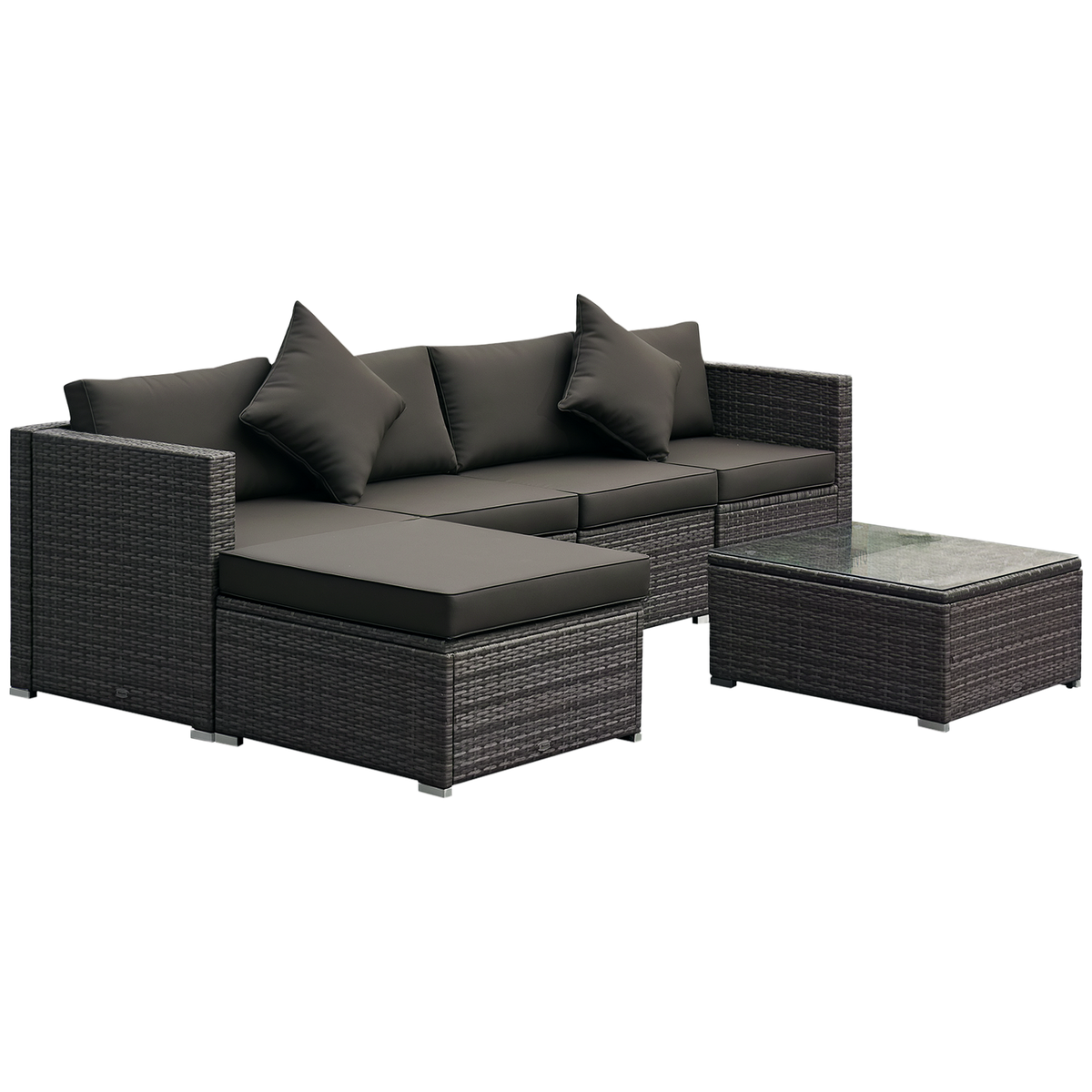 6 Piece Patio Furniture Set Outdoor Wicker Conversation Set All Weather PE Rattan Sectional Sofa Set with Ottoman, Cushions and Tempered Glass Table, Mixed Gray and Charcoal