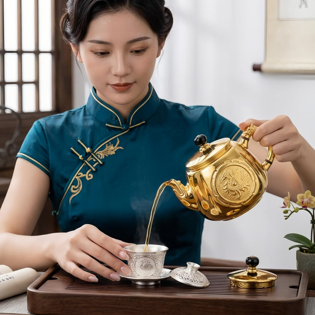 Pure 999 Fine Silver Imperial Dragon Teapot with Ornate Relief and Polished Lustre - Handicraft
