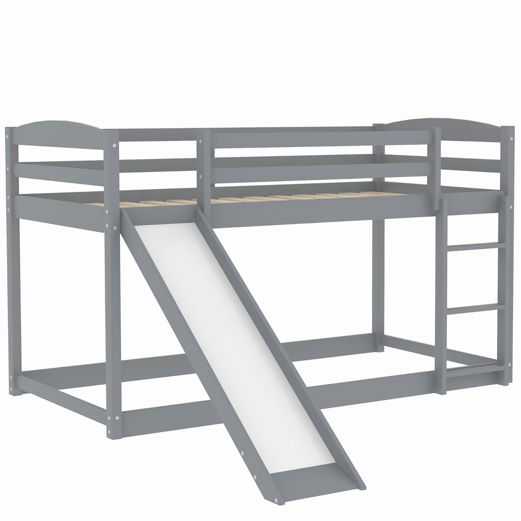 Gray Twin Twin Bunk Bed Convertible Slide Ladder