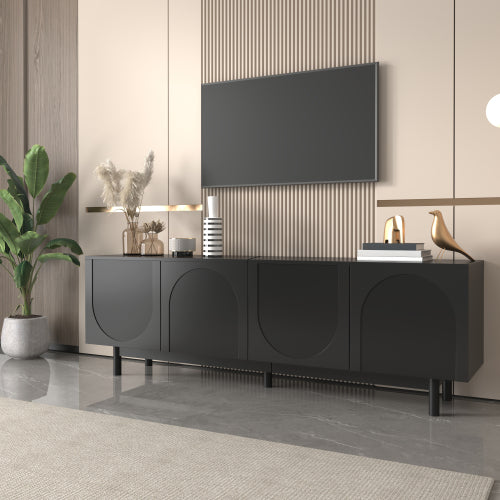 Modern Black TV Cabinet  175 X 38 X 56 Cm, Adjustable Shelves, Lightweight Lowboard TV Furniture In Luxury Style