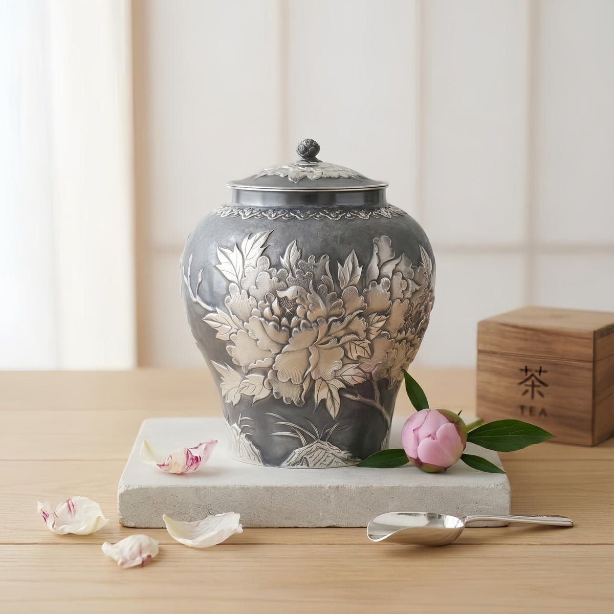 925 Sterling Silver Exquisite Handcrafted Silver Peony Floral Lidded Decorative Urn with Intricate Metalwork - Handicraft