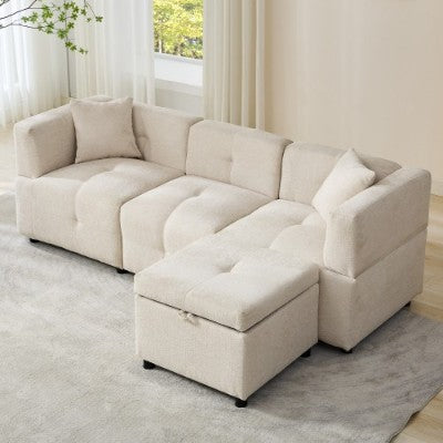 80 Sectional Sofa Couch With Removable Storage Ottoman, Fabric Sofa For Living Room Apartment, L-Shaped Sofa With 2 Pillows For Home Apartment Office Living Room