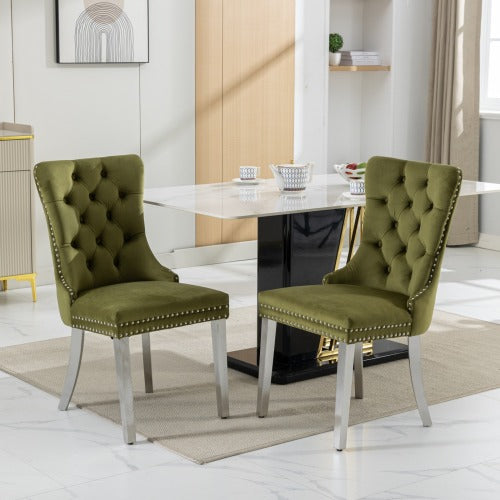 High-end Tufted Solid Wood Contemporary Velvet Upholstered Dining Chair With Chrome Stainless Steel Plating Legs,Nailhead Trim,Set Of 2