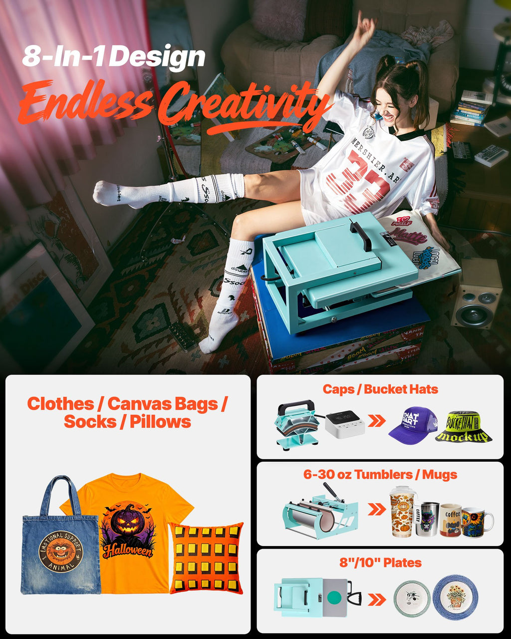 8-in-1 Heat Press Machine 15x15 High Pressure | Sublimation Press for T-Shirts, Mugs & More