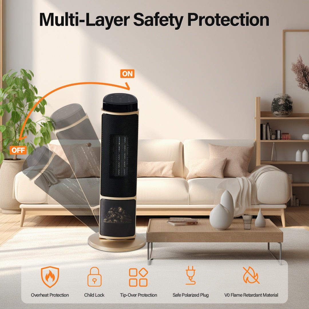 23inch Space Heaters For Indoor Use, Portable Heater With 7 Light Colors