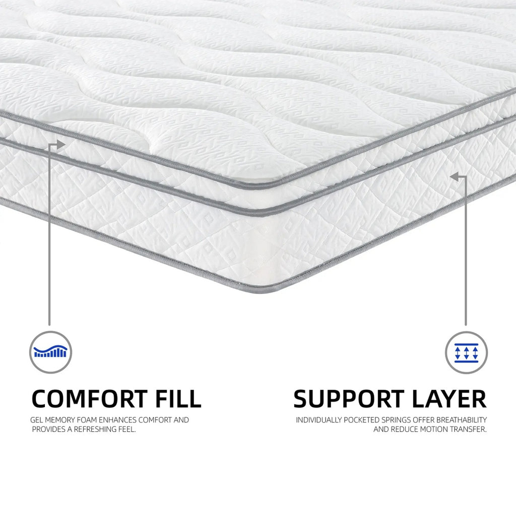 Queen Size Mattress,10 Inch Hybrid Mattress In A Box With Gel Memory Foam,Individually Wrapped Pocket Coils Innerspring For Breathable And Durable Support, Made In USA, CertiPUR-US Certified