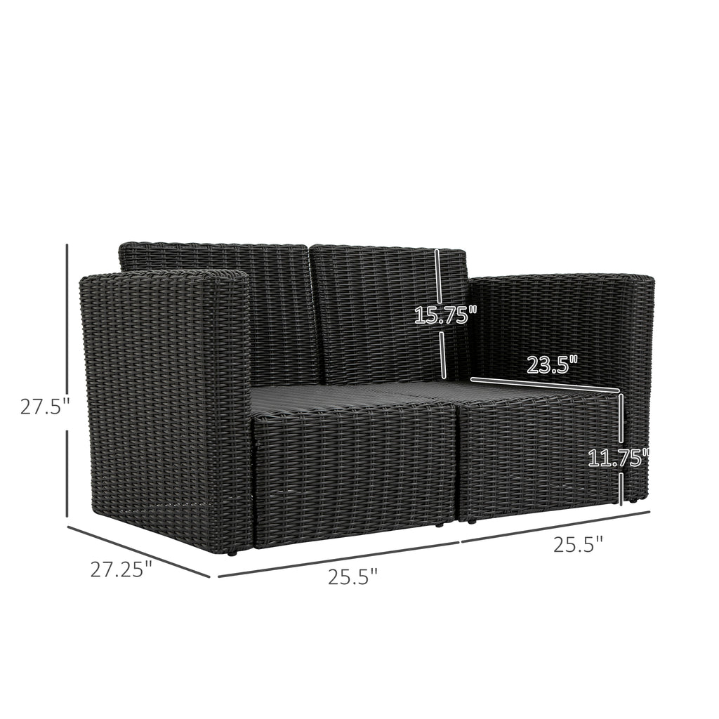 2 Piece Patio Wicker Corner Sofa Set, Outdoor PE Rattan Furniture, with Curved Armrests and Padded Cushions for Balcony, Garden, or Lawn, Beige