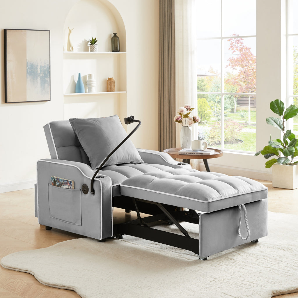 Convertible Sleeper Chair Sofa Bed Adjustable Pull Out Sleeper Chair Bed Multi-Pockets Folding Sofa