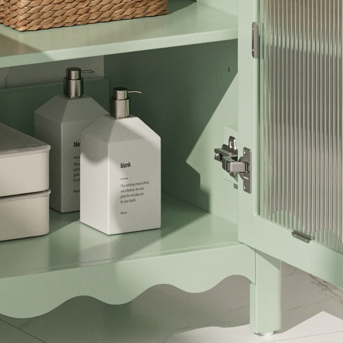 31 Bathroom Vanity With Tempered Glass, Modern Bathroom Cabinet With Rubber Wood Legs And Soft Close Doors, Green