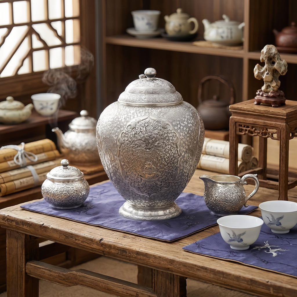 925 Sterling Silver Exquisite Handcrafted Silver Ornate Lidded Jar with Intricate Floral Repoussé Patterns - Handicraft
