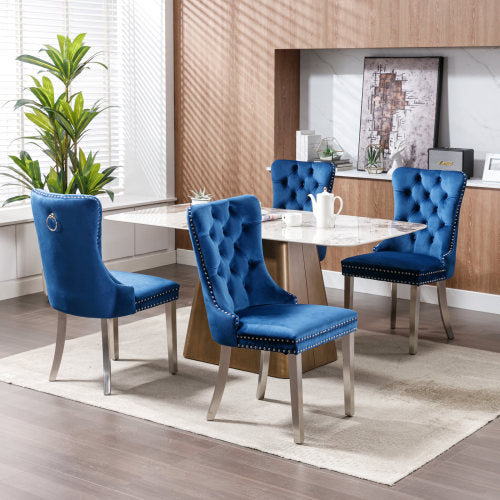 High-end Tufted Solid Wood Contemporary Velvet Upholstered Dining Chair With Chrome Stainless Steel Plating Legs,Nailhead Trim,Set Of 2