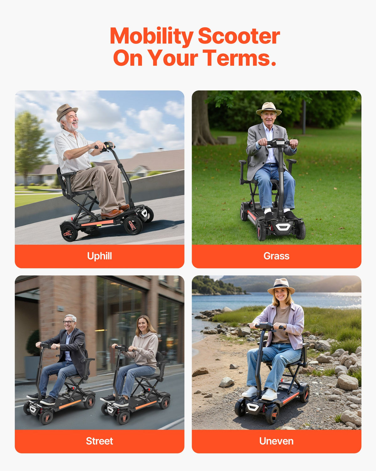 4-Wheel Electric Mobility Scooter For Adults & Seniors, Integrated Automatic Folding Mobility Scooter With Remote Control, NFC Keys & Long Range, 265LBS Loading All Terrain Travel Wheelchair