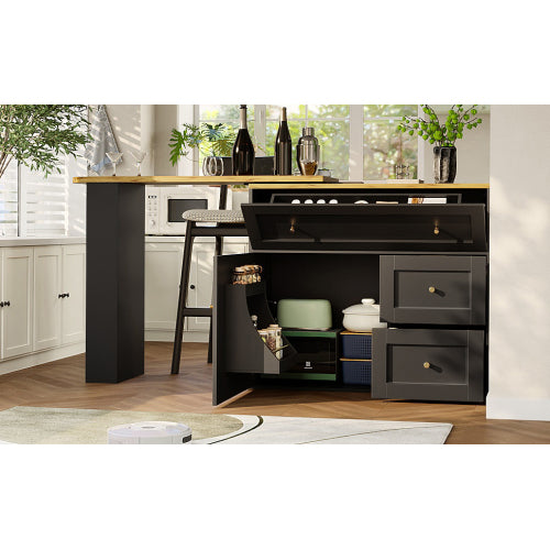 Extendable Bar Table With Storage Space  138-204x39x105cm  Kitchen Cabinet Sideboard With Snack Shelf, Telescopic Bar Table, High Table, Bistro Table  High Table,Kitchen Island, Black
