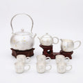 925 Sterling Silver Elegant  Tea Set with Traditional Floral Design and Wooden Stands - Handicraft