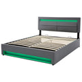 Upholstered Bed 135 X 190 Cm,Double Bed-4ft6,with USB Port Supports Wireless And Wired Charging, With LED Lighting And Storage Space, Without Mattress, PU-Lychee Design, Gray