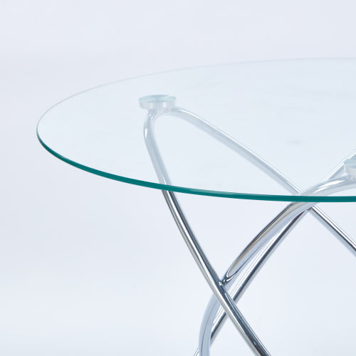 Modern glass table with metal leg